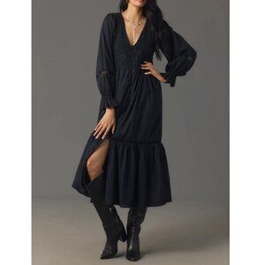NWOT Anthropologie The Peregrine Long Sleeve Midi Dress Black M